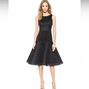Black Halo Sleeveless Mesh Hem Fit and Flare Midi Dress
